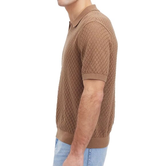 Madewell Men's Short Sleeve Diamond Pointelle Stitch Polo Sweater Shirt Cargo - Picture 4 of 5